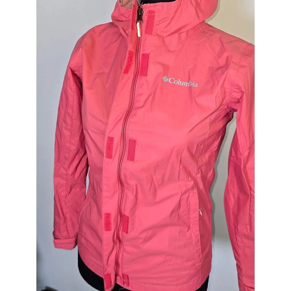 Columbia Girls Omni-Tech Rain Jacket Pink Hooded Waterproof Coat Medium camping